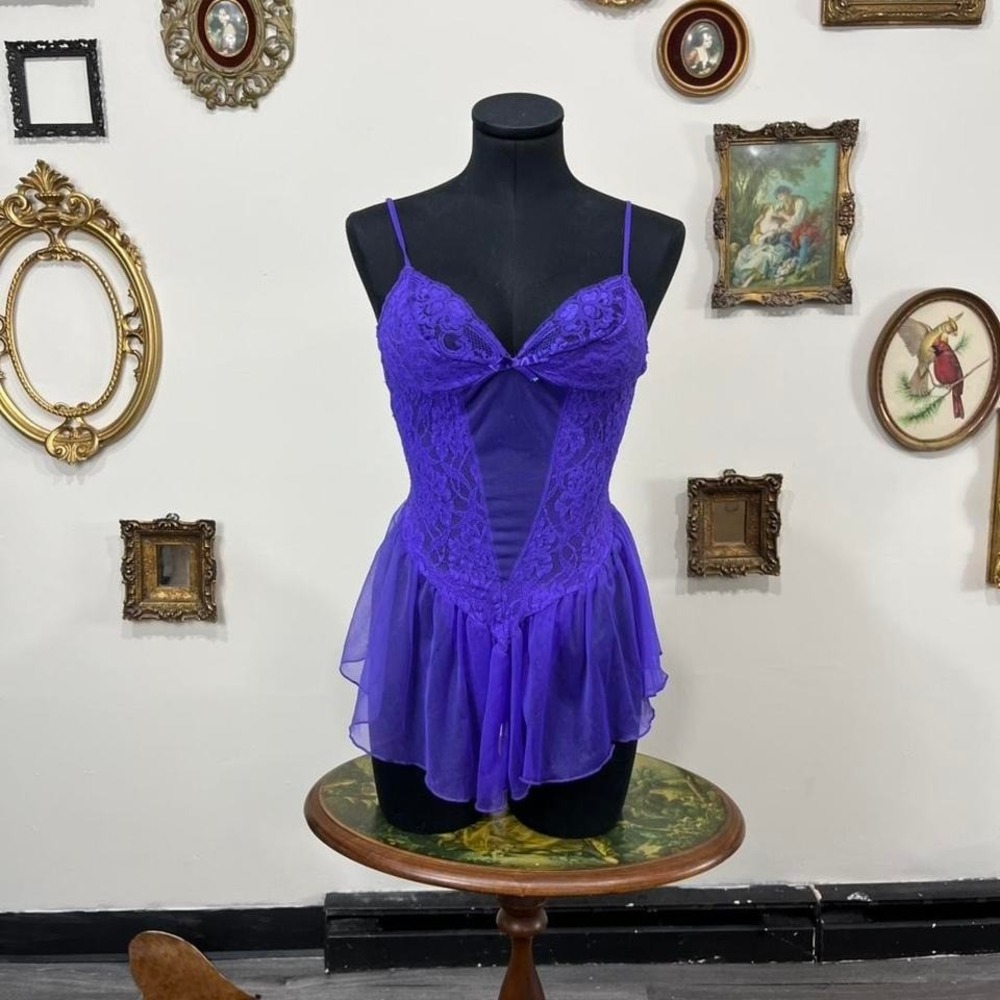 Vintage escante Purple Lace & Mesh Babydoll Lingerie – Size Small
